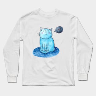 Blue Cat thinking about Space Long Sleeve T-Shirt